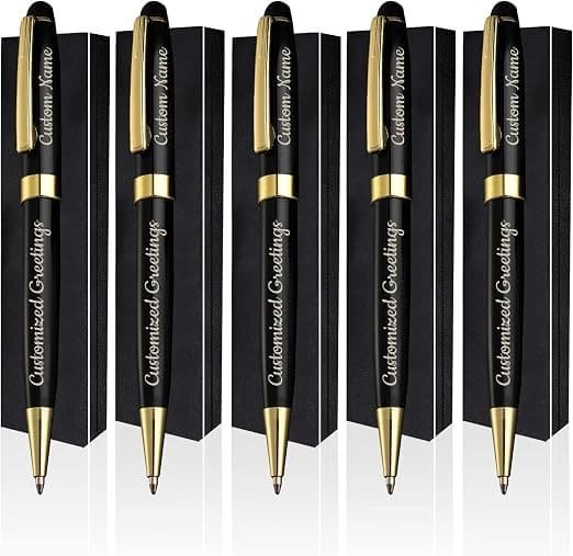 Plumas metálicas grabadas con nombre, en estuche de regalo